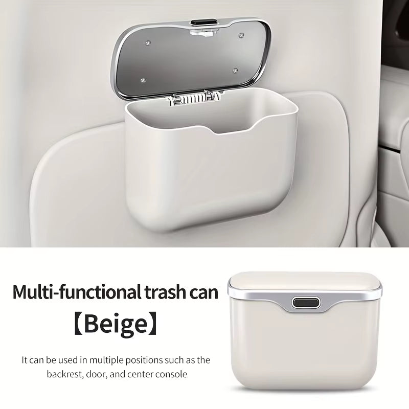 Multifunctional Car Trash Can with Lid Button, Hanging Storage Bin for Wet and Dry Use, Auto Interior Accessories, Organizer Box