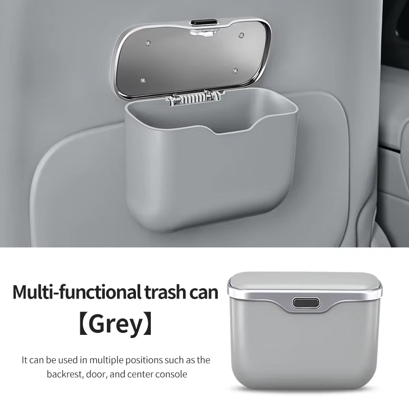 Multifunctional Car Trash Can with Lid Button, Hanging Storage Bin for Wet and Dry Use, Auto Interior Accessories, Organizer Box